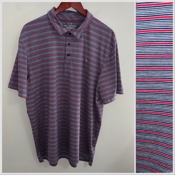 Vineyard Vines Other - Vineyard Vines Performance red navy blue striped short sleeve polo shirt size XL